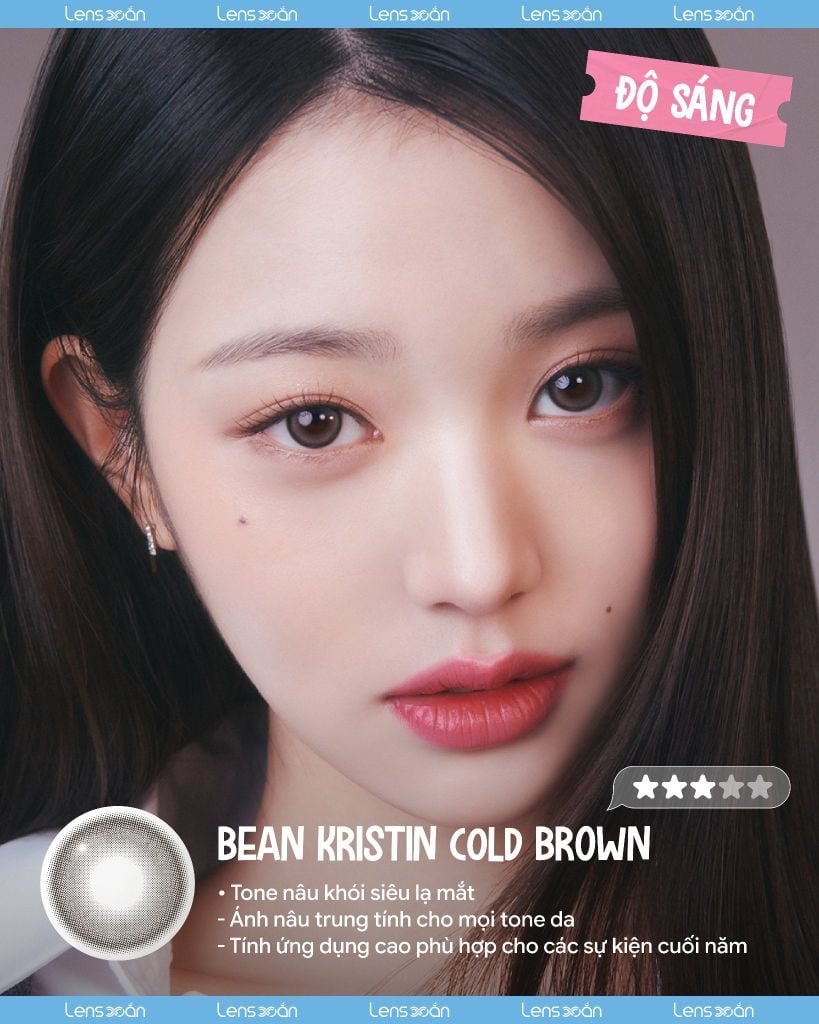 Bean Kristin Cold Brown – Lens nâu lạnh ánh khói 1 ngày cho makeup tone lạnh