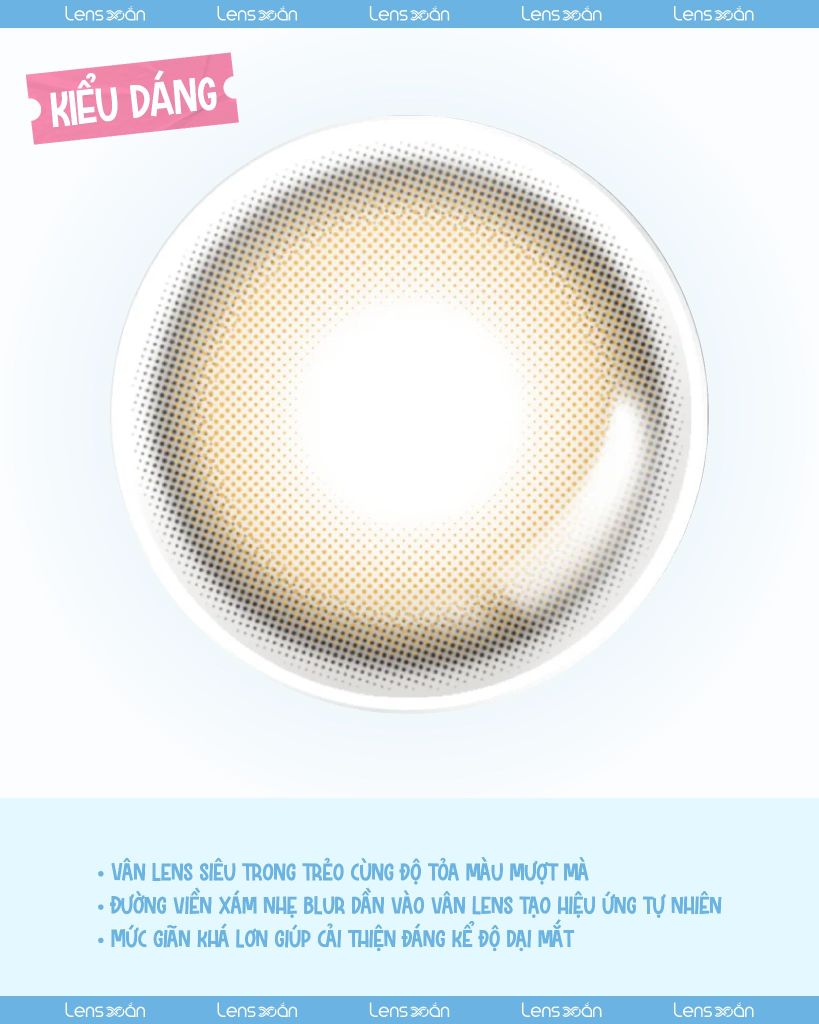 NUO Brown – Lens nâu cát lạnh tự nhiên không vân, viền blur nhẹ, đeo êm cho mắt nhạy cảm