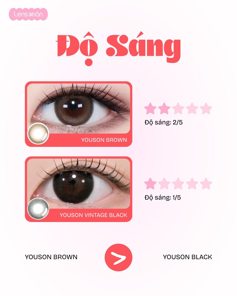 Youson Brown và Vintage Black lens Me giãn tròng tự nhiên 14.3mm