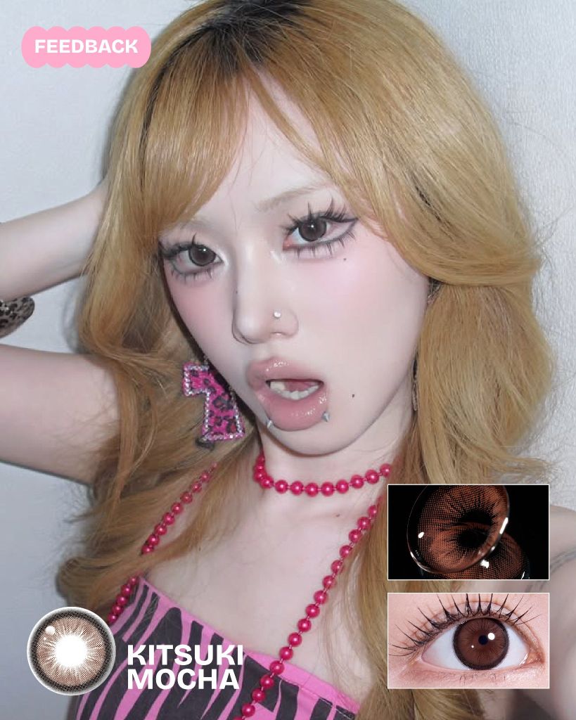 So sánh lens Kitsuki Mocha và Cobee Beige nâu giãn tròng chính hãng