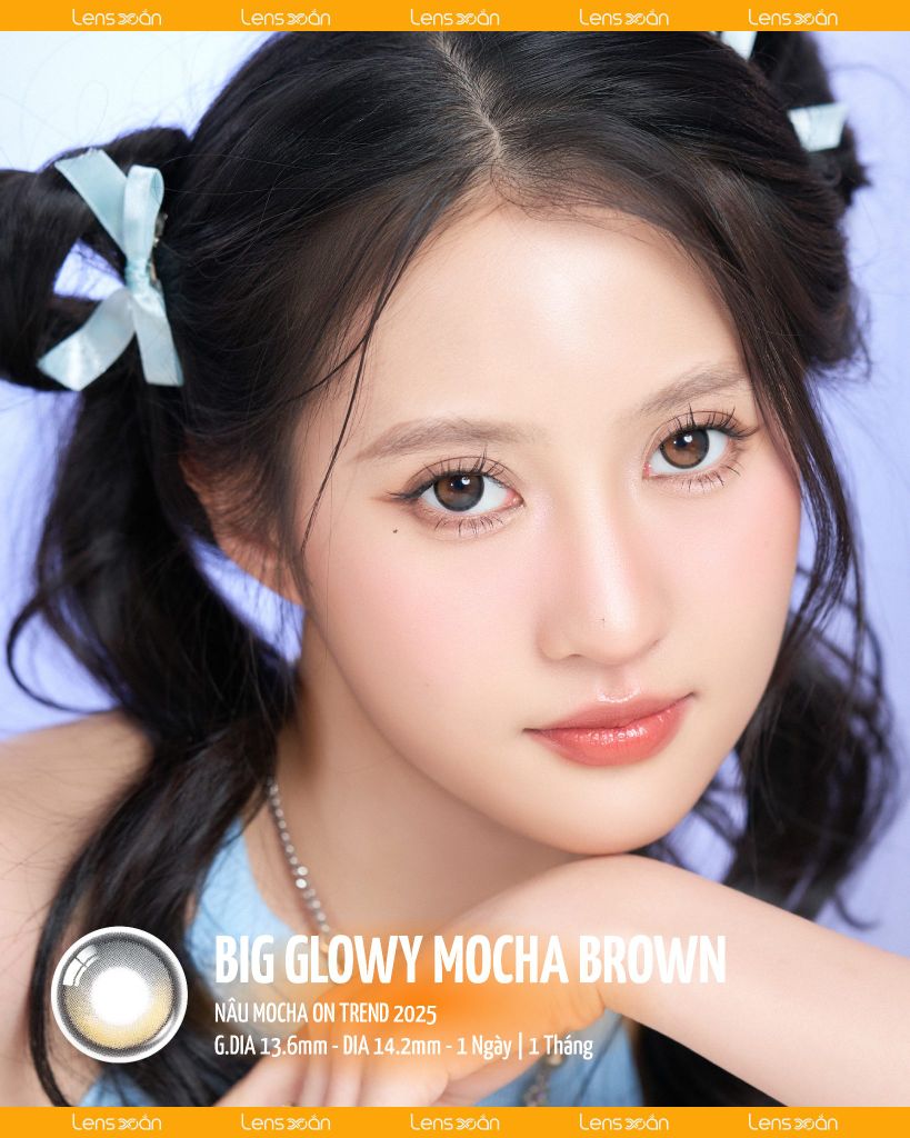BIG GLOWY MOCHA BROWN – Lens nâu mocha mắt ướt, hack size búp bê