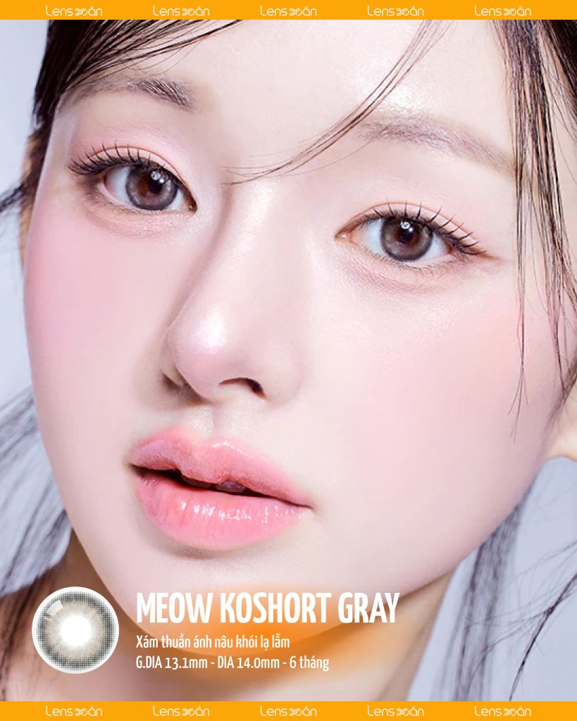 MEOW KOSHORT GRAY – Lens xám khói pha nâu khói trendy, chất liệu HEMA êm ái