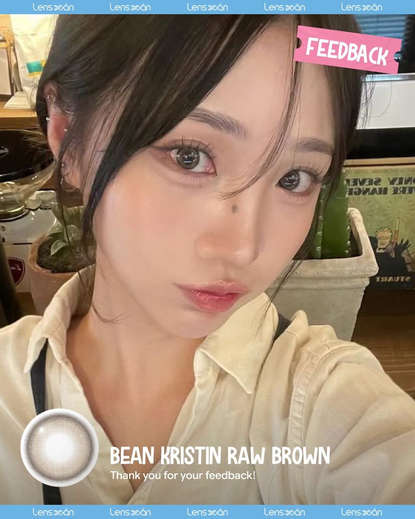 Size gap lens nâu khói Bean Kristin Raw Brown và Mousse Taupe Beige đeo lên mắt thực tế