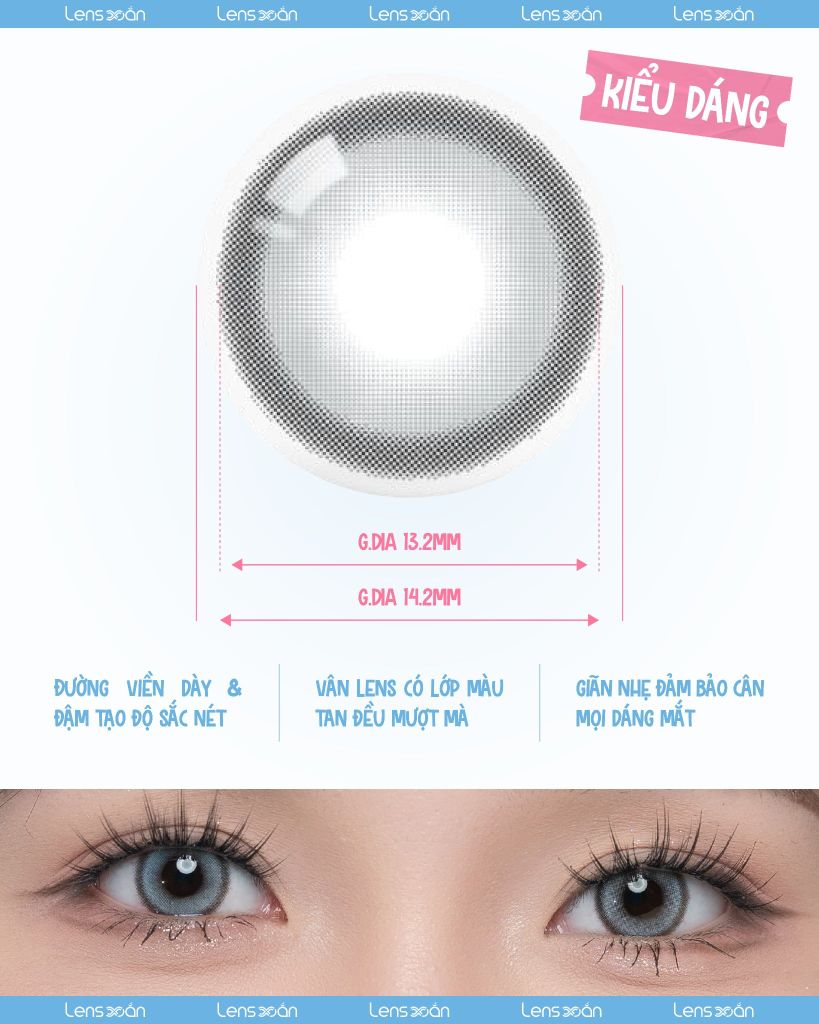 Lens Glint Gray Olola 1 ngày xám trắng sáng tây viền đậm cá tính