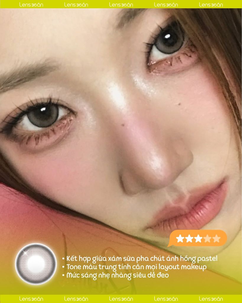 Cloud Gray Qrsessed lens xám sữa ánh hồng pastel 1 ngày