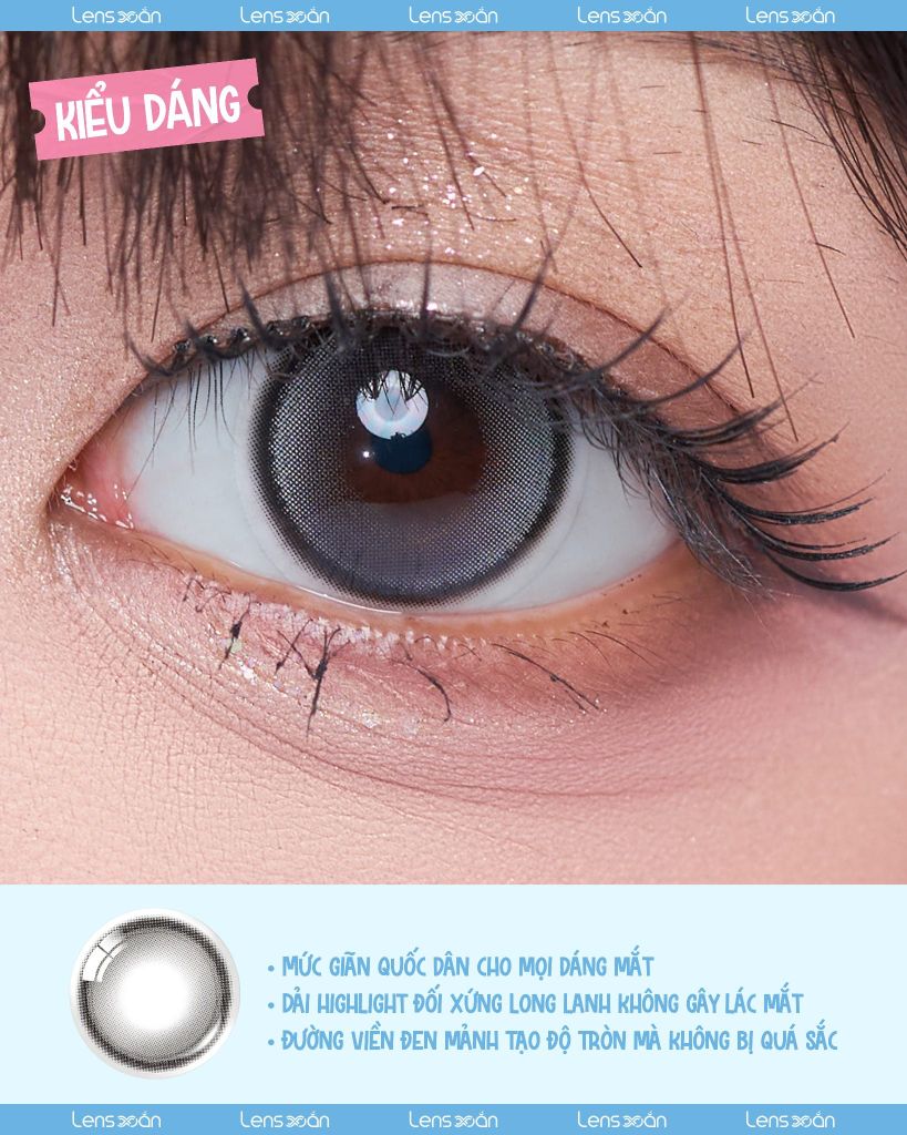 Glowy Tear Gray Olens 1 tháng chất liệu Puscon tone xám chì mắt ướt