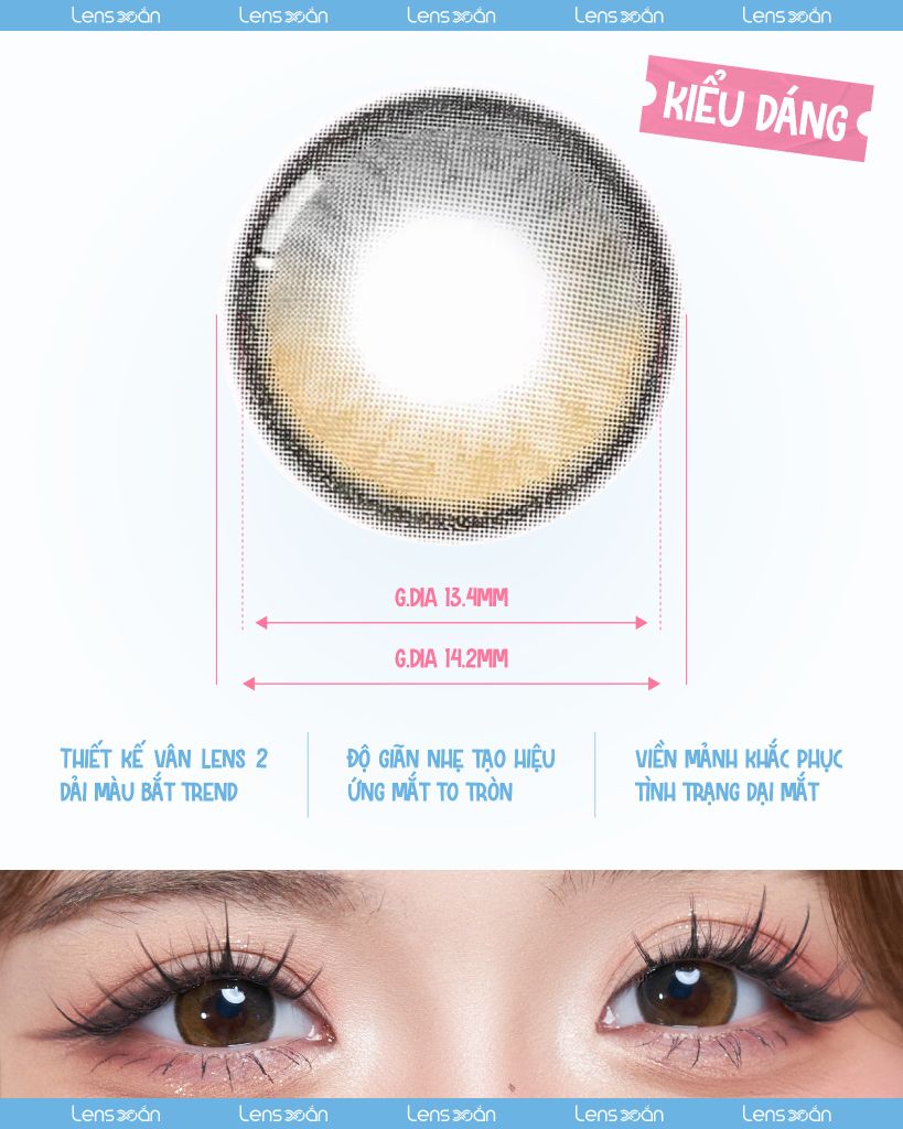 Laboum Black OLENS lens đen highlight nâu vàng G.DIA 13.4mm DIA 14.2mm