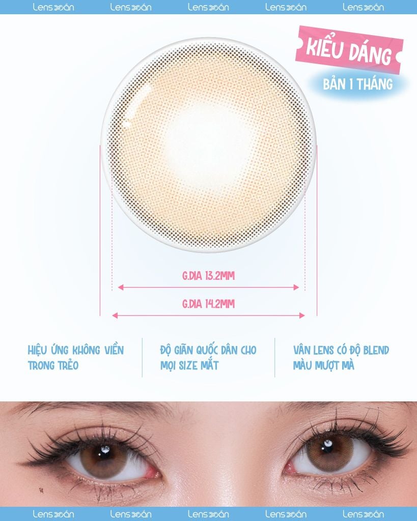 Lens French Shine Hazel 1 tháng Olens tone nâu hạt dẻ không viền tự nhiên