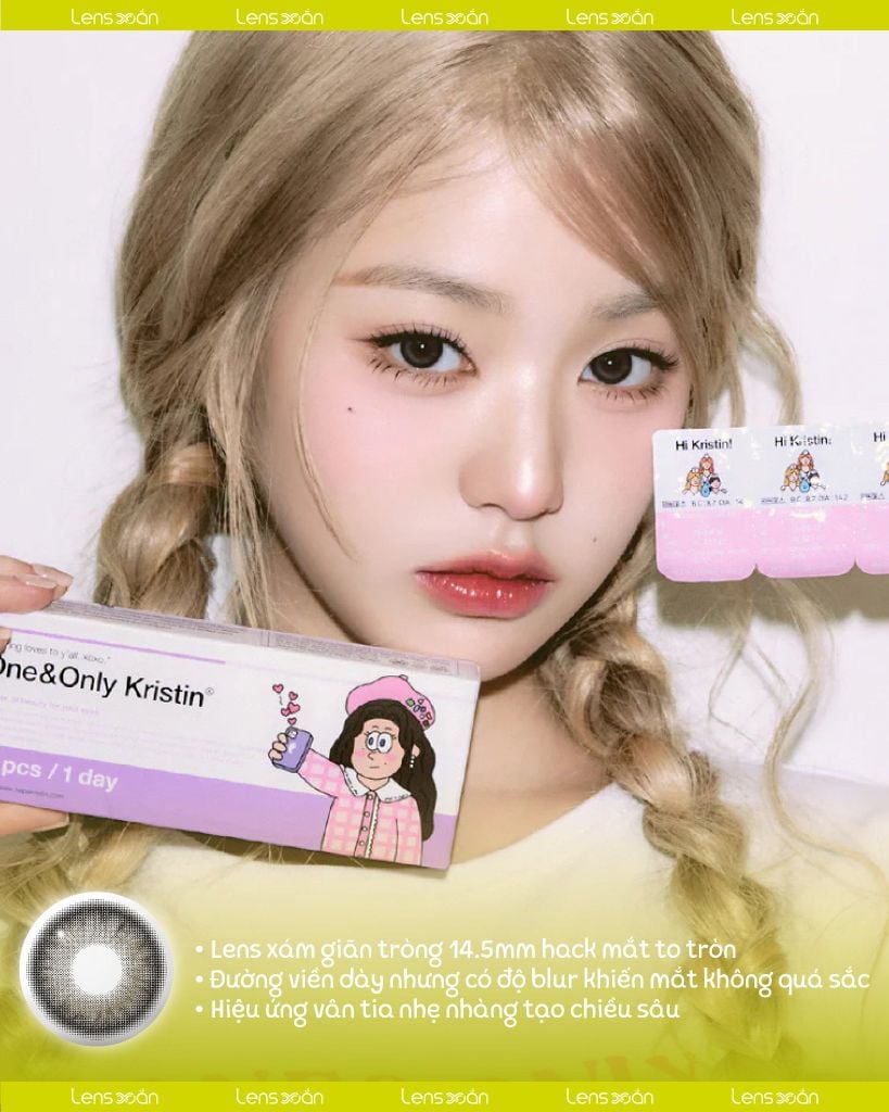Lens One & Only Big Plus Gray Hapa Kristin xám đen highlight bạc