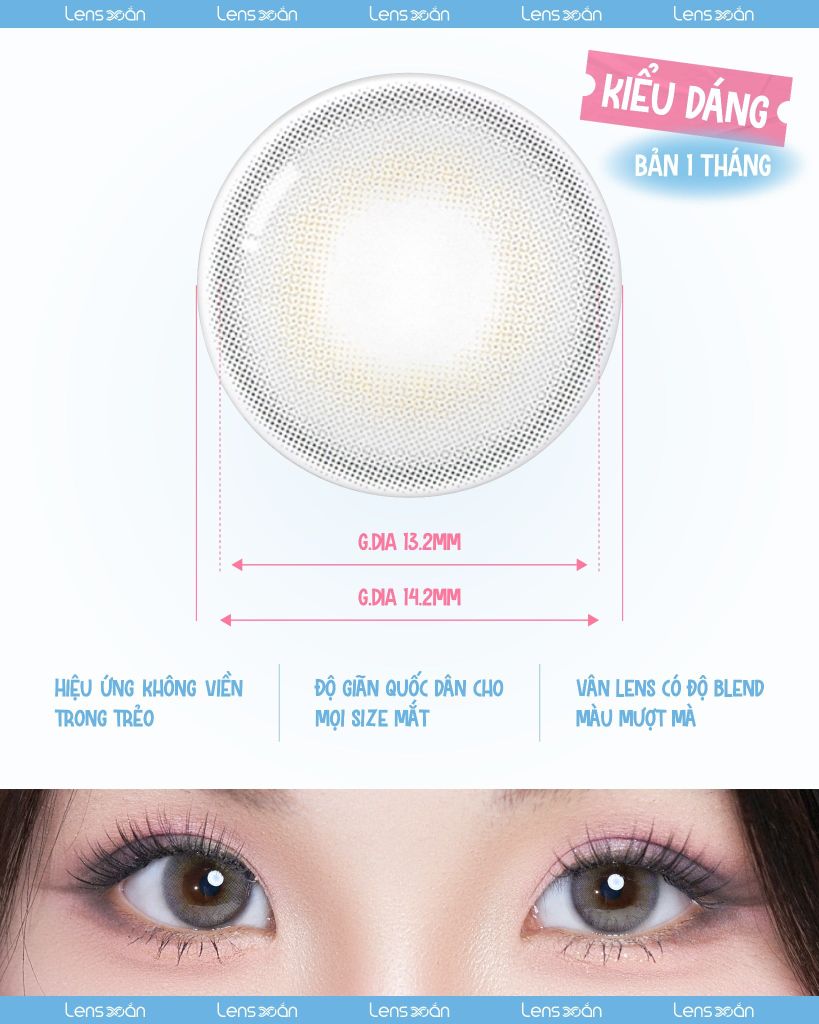 Lens French Shine Gray 1 tháng màu xám sáng tự nhiên đeo hàng ngày