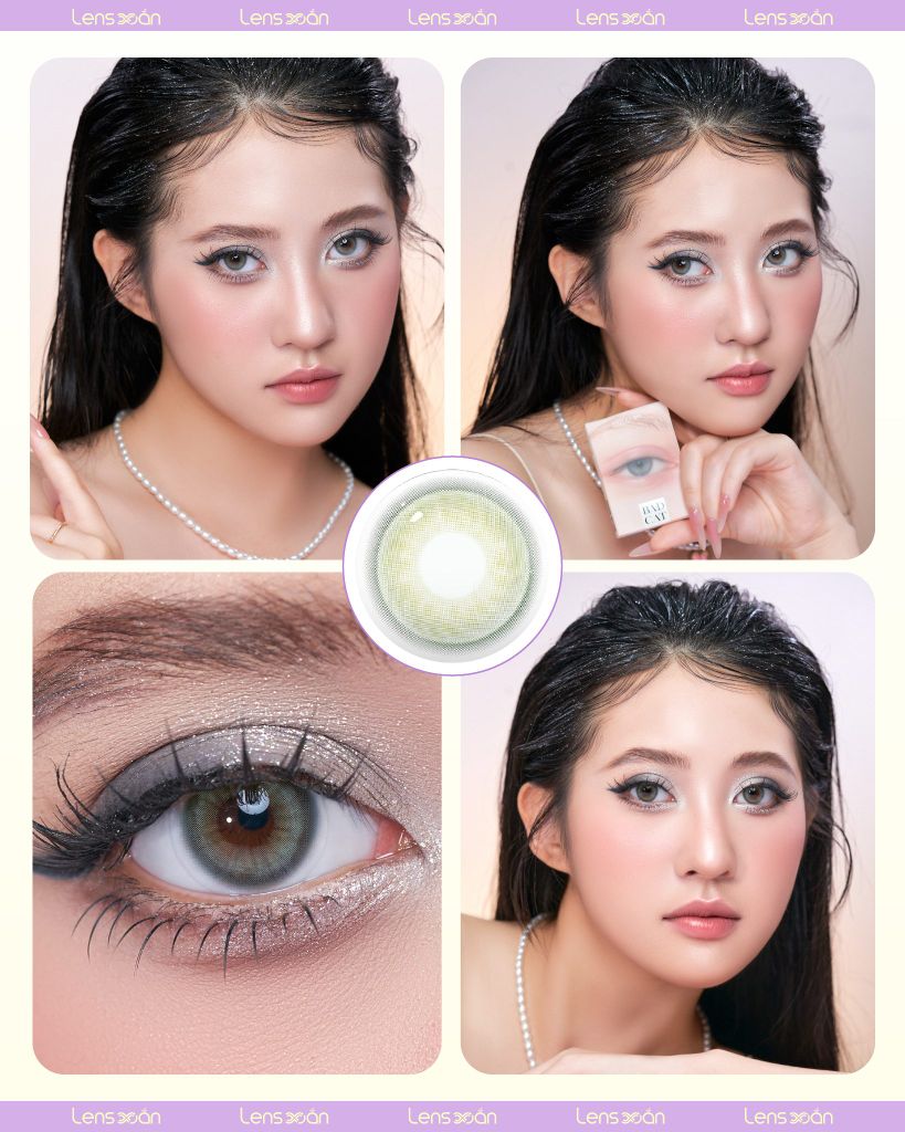 Lens BADCAT BLUE xám xanh ngọc trong veo – hiệu ứng vân tia và chất liệu Hydrogel cao cấp