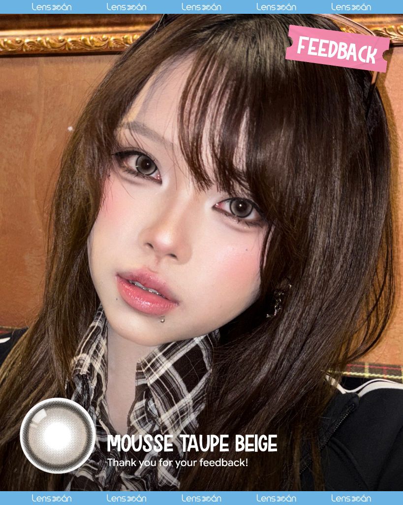 Size gap lens nâu khói Bean Kristin Raw Brown và Mousse Taupe Beige đeo lên mắt thực tế