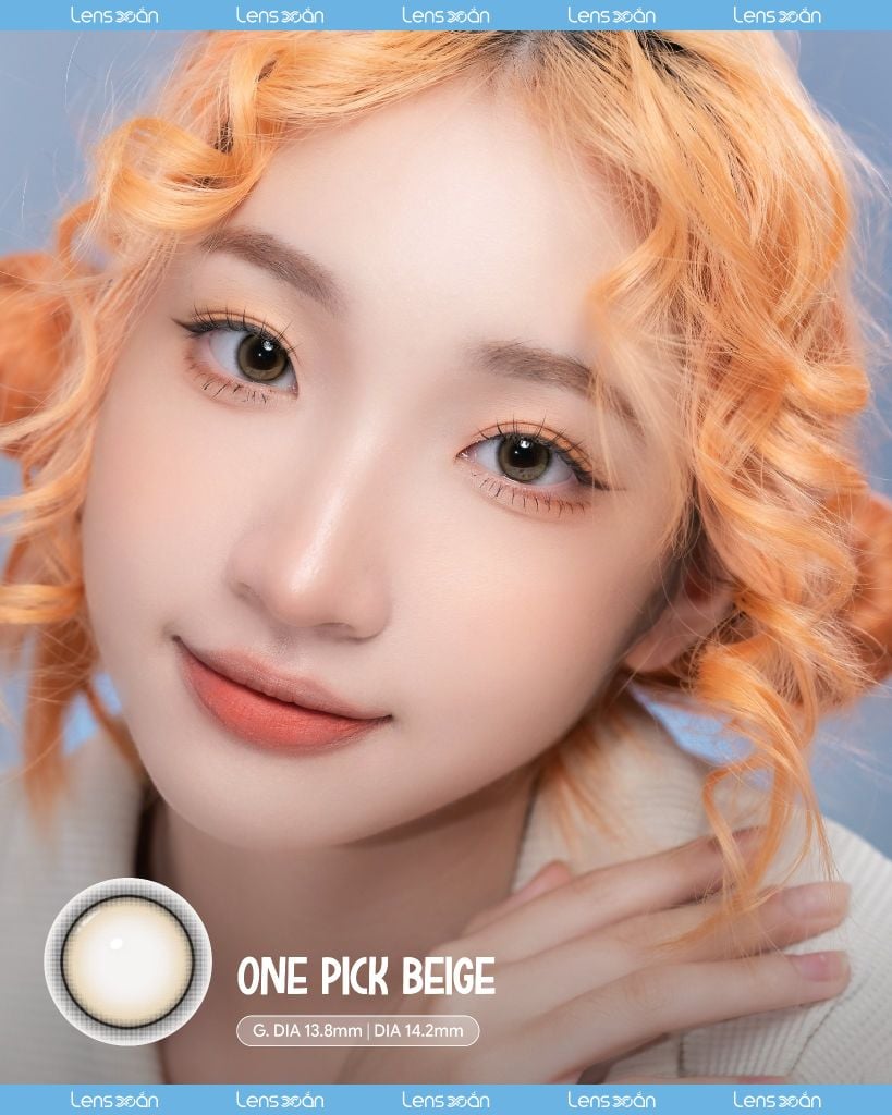 One Pick Beige – Lens nâu beige pha rêu nhẹ tự nhiên cho đôi mắt to tròn trong trẻo