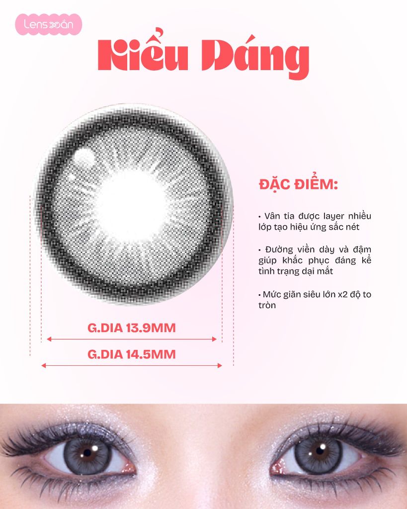 Kitsuki Charcoal MYFIPN lens xám giãn tròng 14.5 chính hãng Lens Xoắn