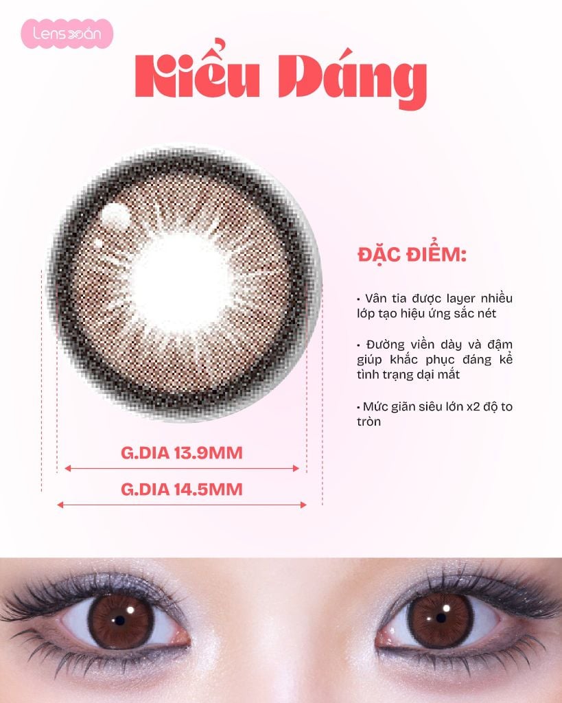 Kitsuki Mocha MYFIPN lens nâu mocha giãn tròng 14.5 chính hãng Lens Xoắn