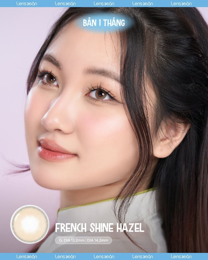 Lens French Shine Hazel 1 tháng Olens tone nâu hạt dẻ không viền tự nhiên
