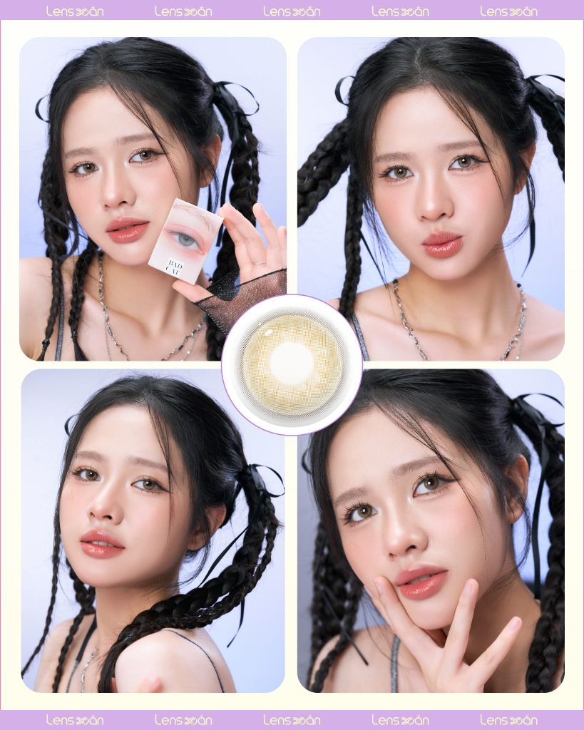 Lens BADCAT BEIGE Idol Lens màu nâu bơ lạnh pha ánh vàng tự nhiên, chất liệu Hydrogel cao cấp