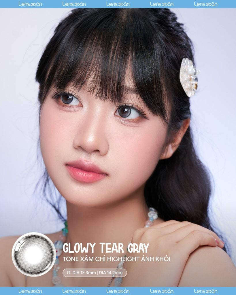 Glowy Tear Gray Olens 1 tháng chất liệu Puscon tone xám chì mắt ướt