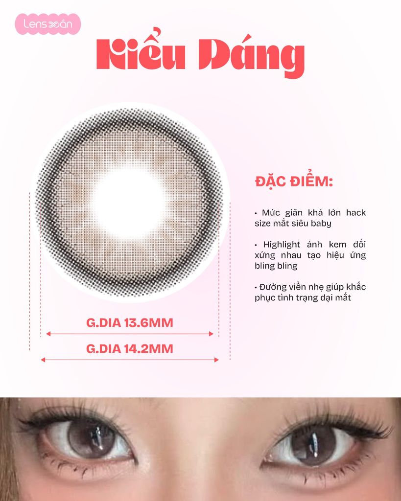 Dolly Kristin Choco lens nâu choco highlight ánh kem 13.6mm chính hãng