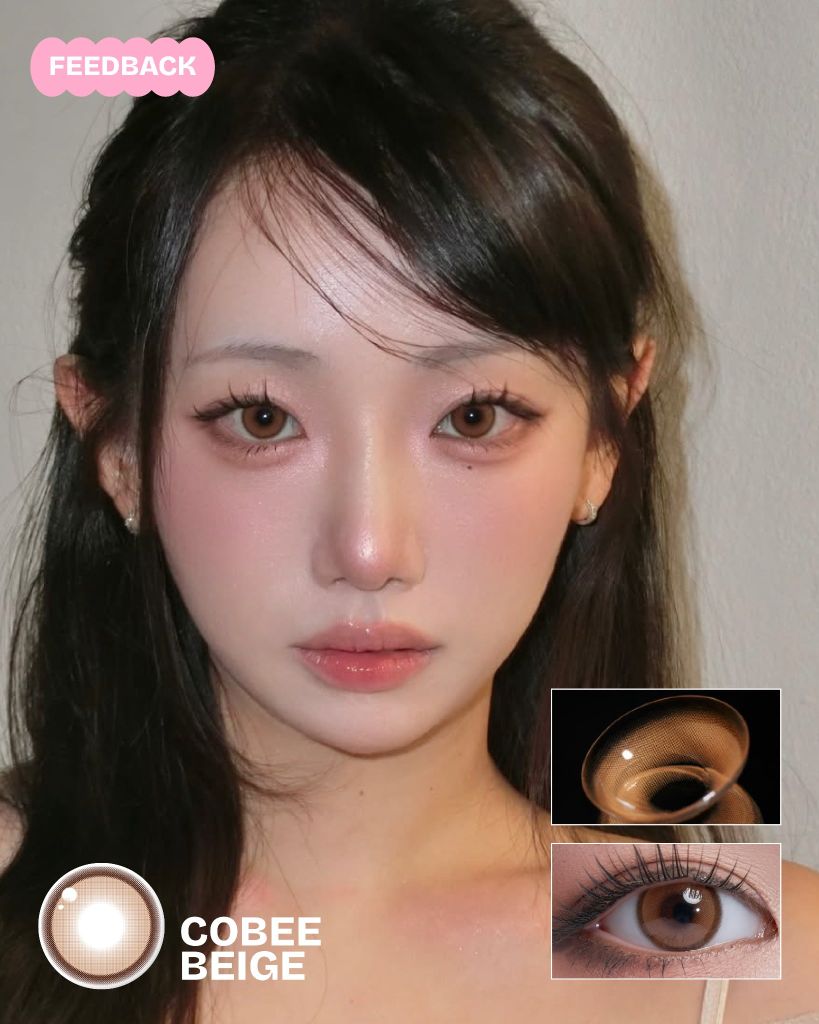 So sánh lens Kitsuki Mocha và Cobee Beige nâu giãn tròng chính hãng