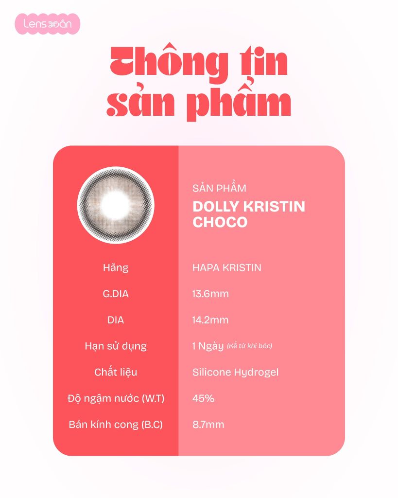 Dolly Kristin Choco lens nâu choco highlight ánh kem 13.6mm chính hãng