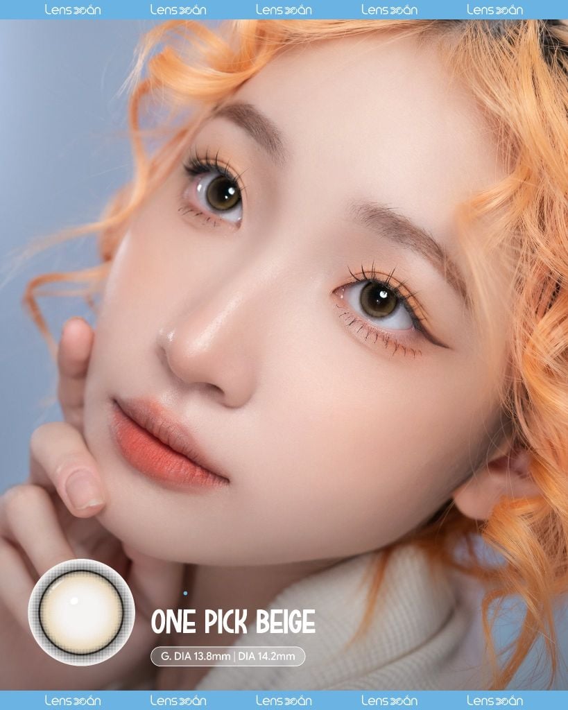 One Pick Beige – Lens nâu beige pha rêu nhẹ tự nhiên cho đôi mắt to tròn trong trẻo
