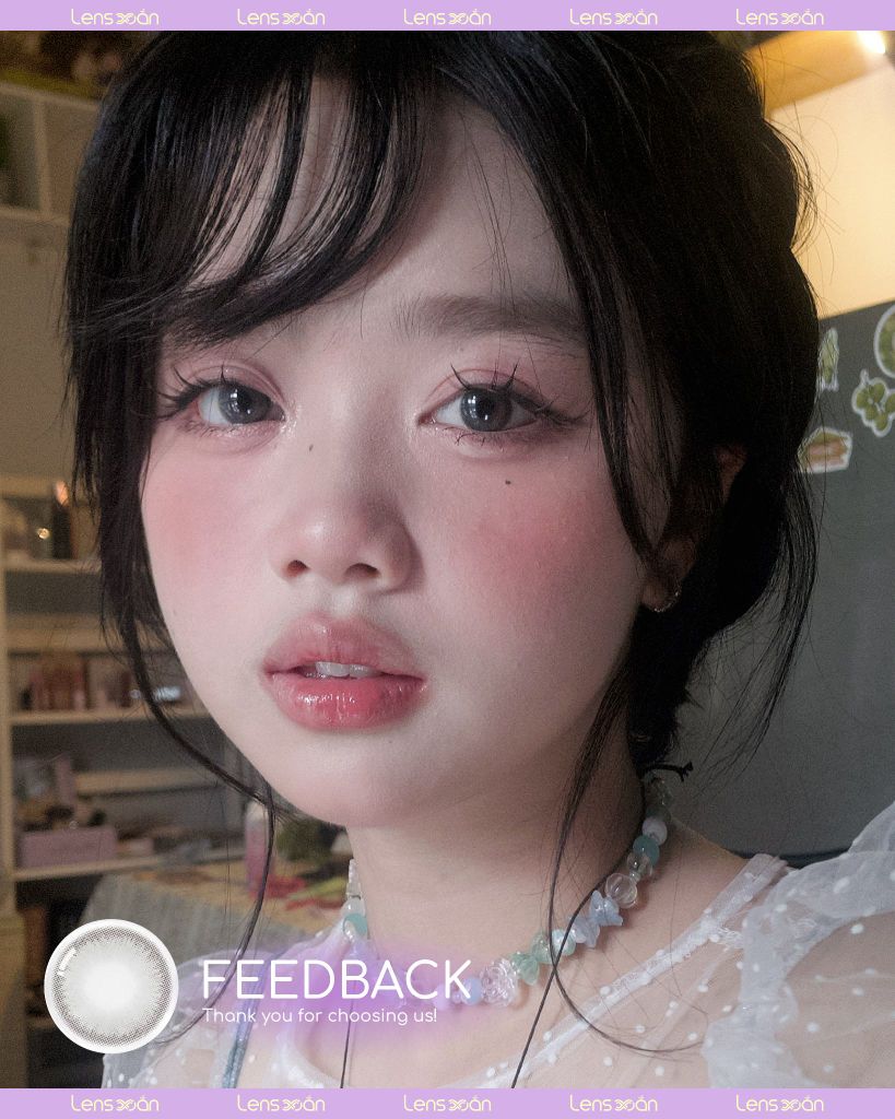 Lens Dear Gray OLENS màu xám khói tinh khiết, ánh sáng sương mai tự nhiên, ảnh chụp cận mắt trong điều kiện sáng tự nhiên.