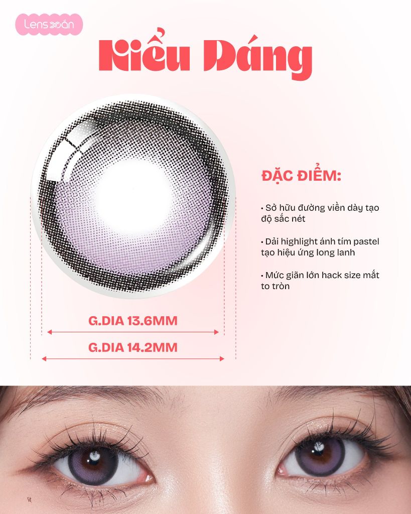 Big Glowy Lavender Olens lens tím pastel hiệu ứng hai dải màu