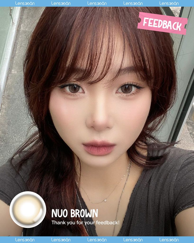 NUO Brown – Lens nâu cát lạnh tự nhiên không vân, viền blur nhẹ, đeo êm cho mắt nhạy cảm