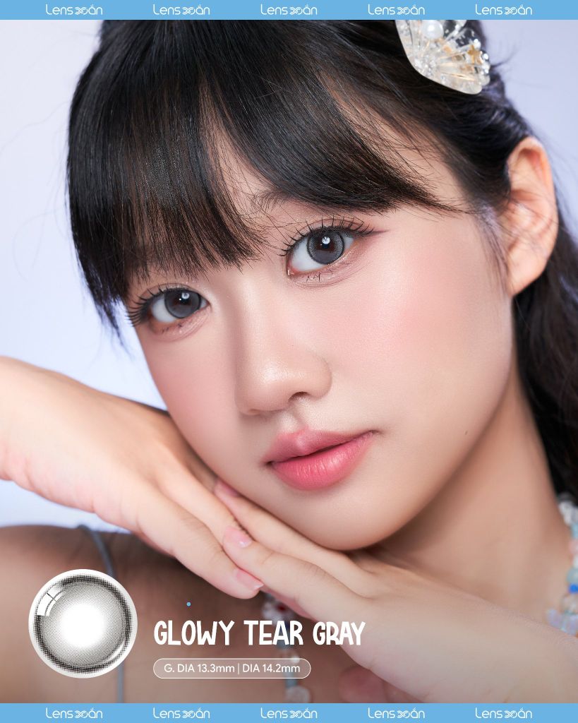Glowy Tear Gray Olens 1 tháng chất liệu Puscon tone xám chì mắt ướt