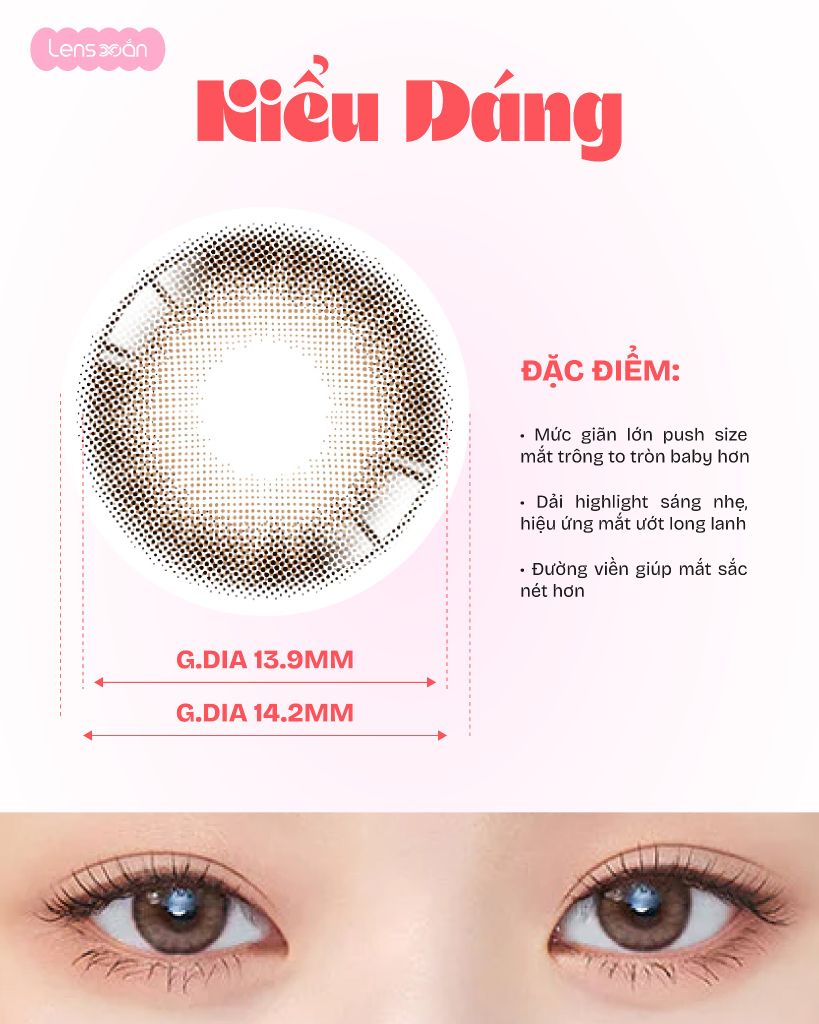 A to Z Kristin Brown lens nâu sữa giãn tròng 13.6mm chính hãng