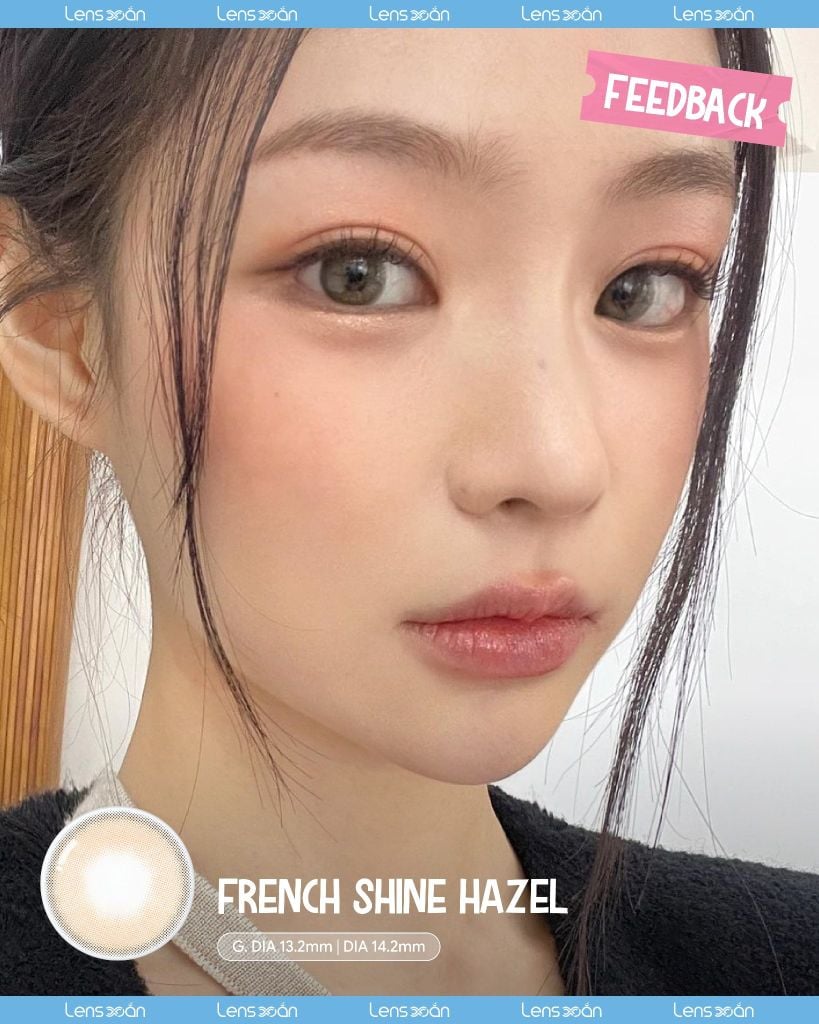 Lens French Shine Hazel 1 tháng Olens tone nâu hạt dẻ không viền tự nhiên