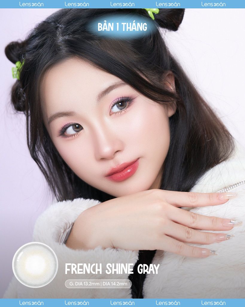 Lens French Shine Gray 1 tháng màu xám sáng tự nhiên đeo hàng ngày