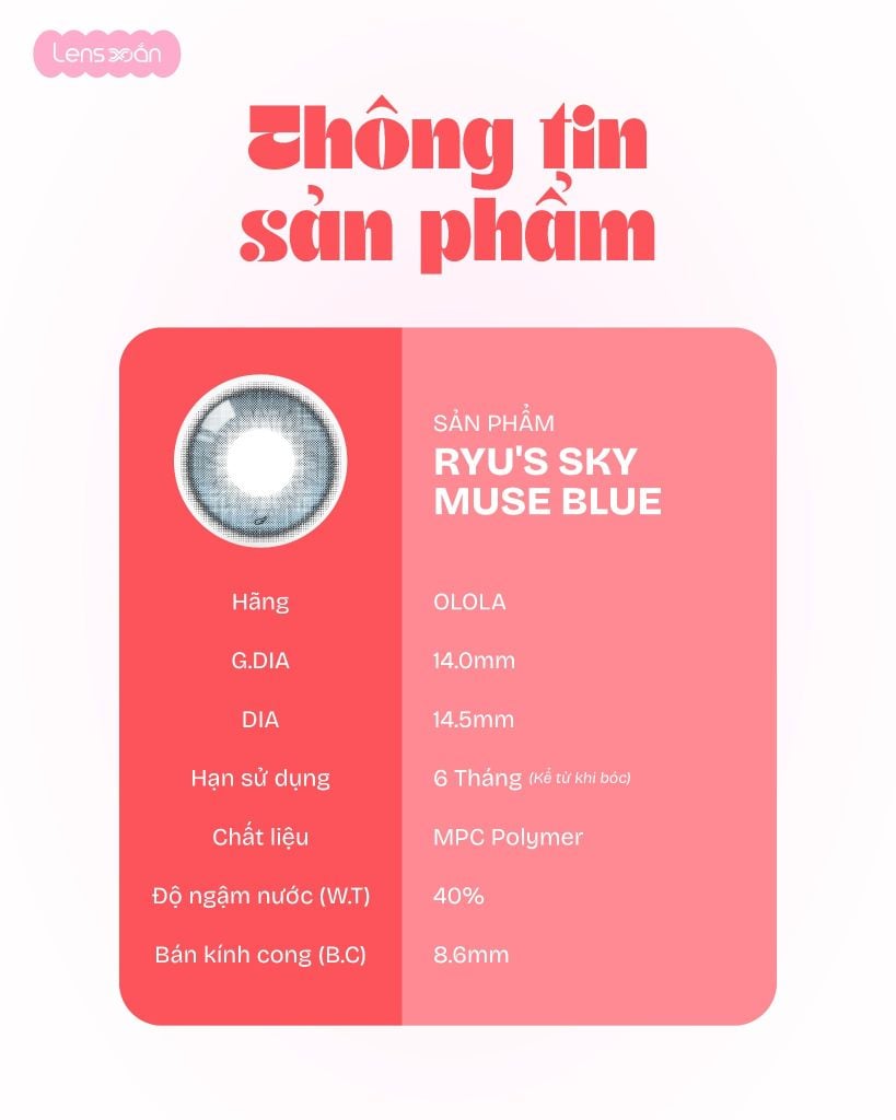 Ryu’s Sky Muse Blue lens xanh biển giãn tròng 14.5mm chính hãng