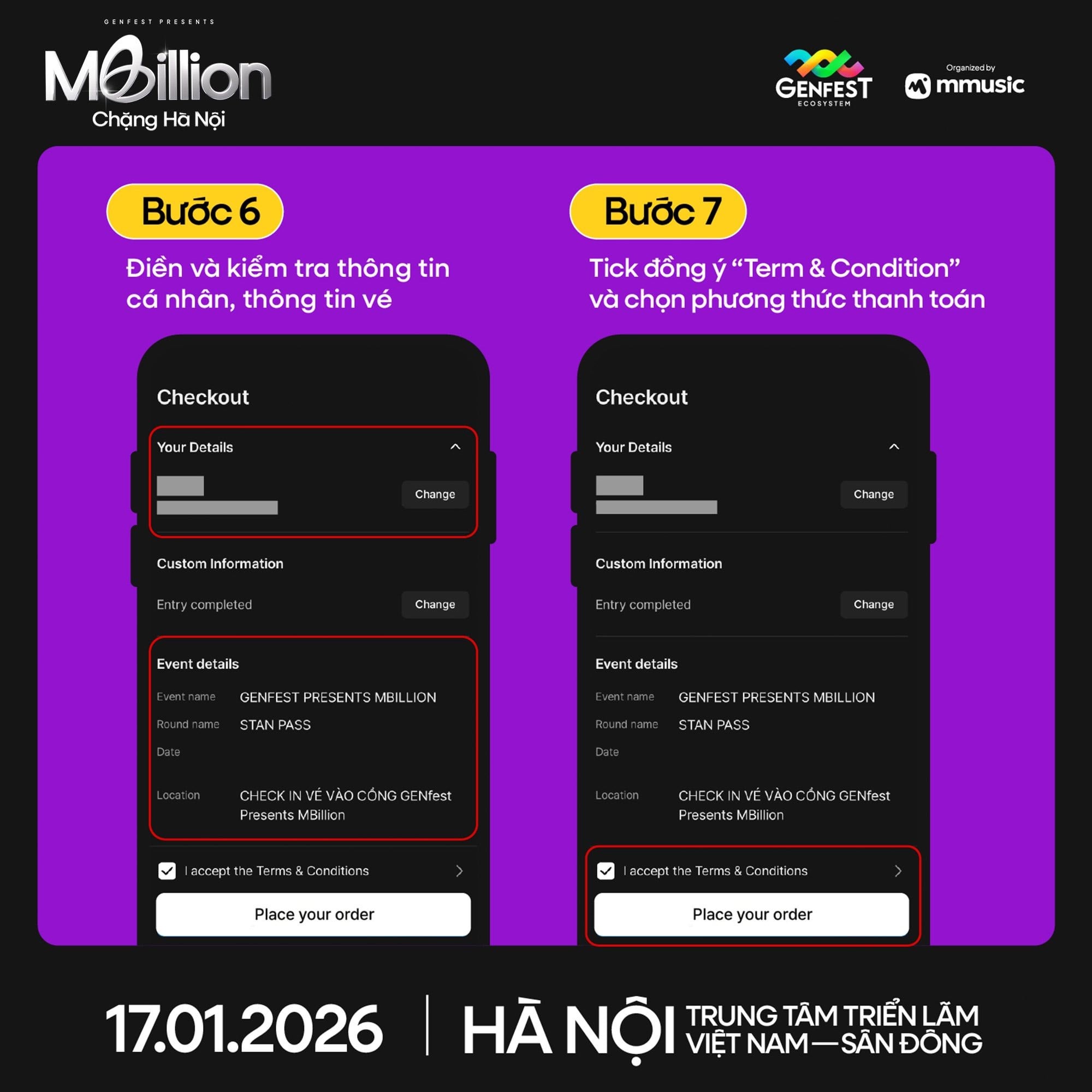 Poster thông báo GENfest Presents MBILLION Hà Nội 17.01.2026 – thông tin vé và hướng dẫn mua vé