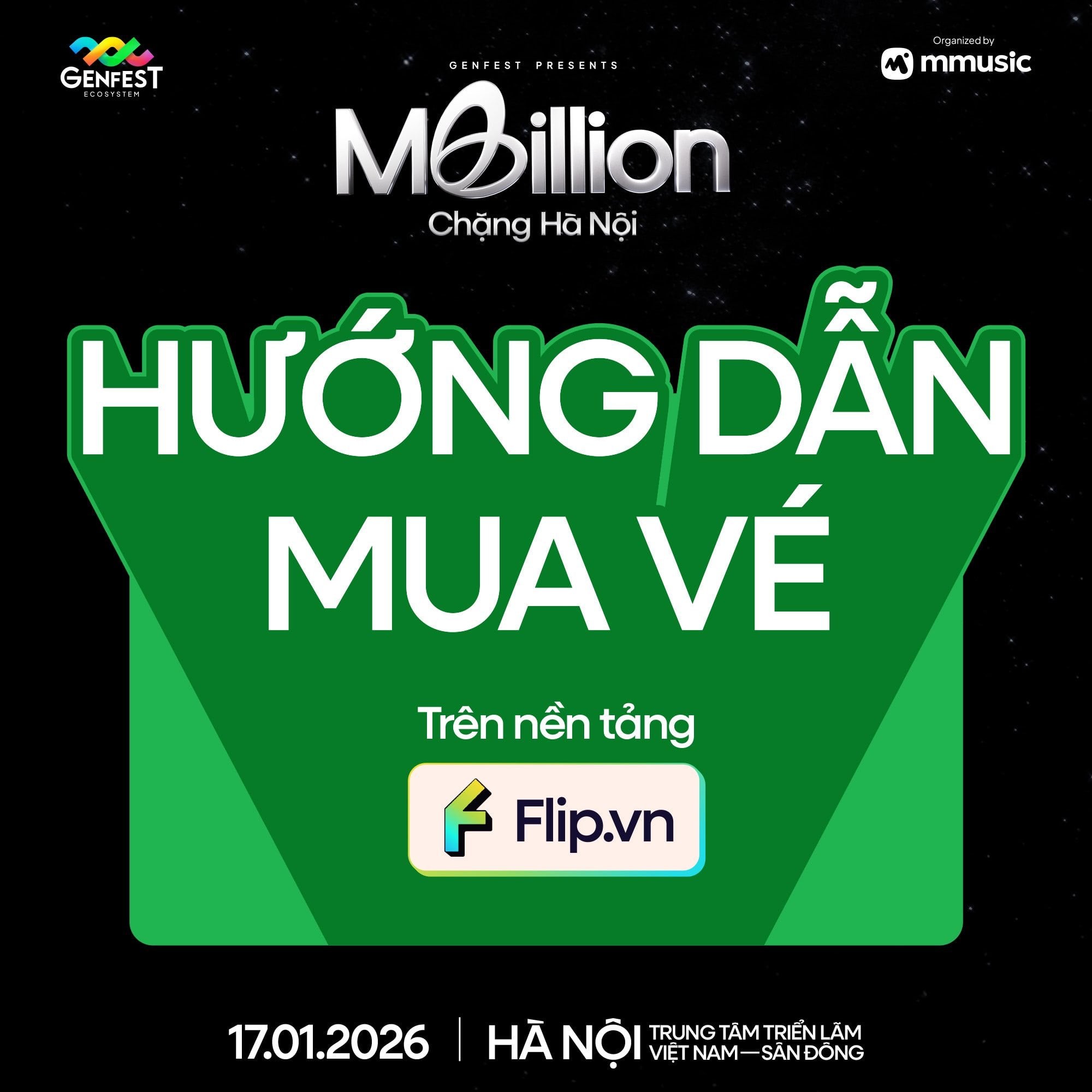 Poster thông báo GENfest Presents MBILLION Hà Nội 17.01.2026 – thông tin vé và hướng dẫn mua vé