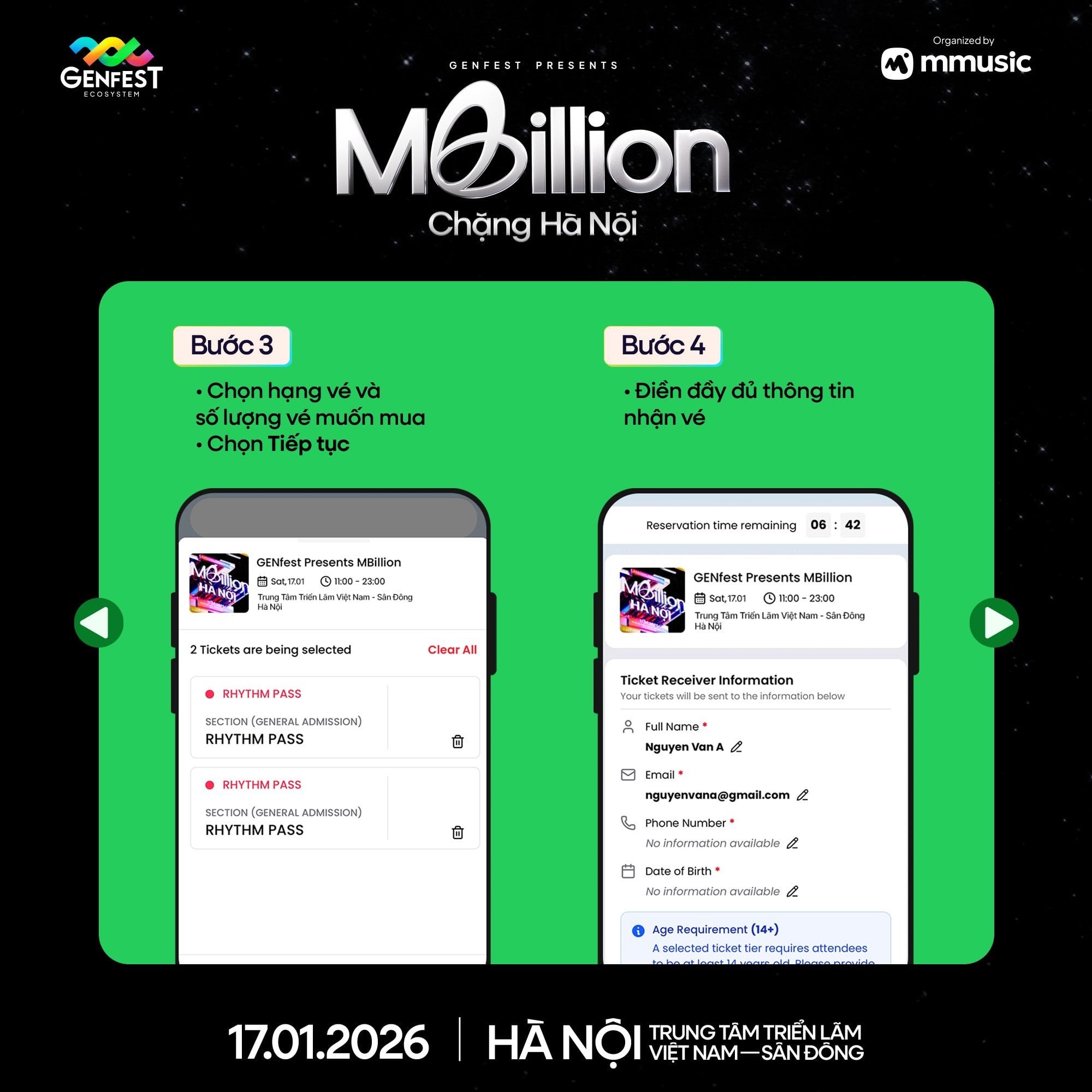 Poster thông báo GENfest Presents MBILLION Hà Nội 17.01.2026 – thông tin vé và hướng dẫn mua vé