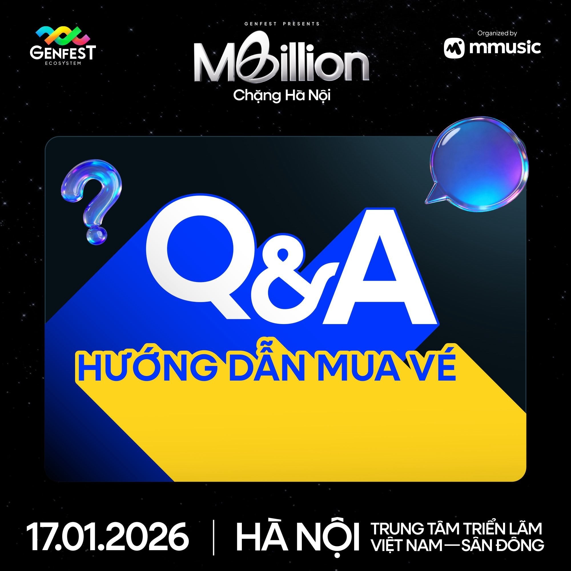 Poster thông báo GENfest Presents MBILLION Hà Nội 17.01.2026 – thông tin vé và hướng dẫn mua vé