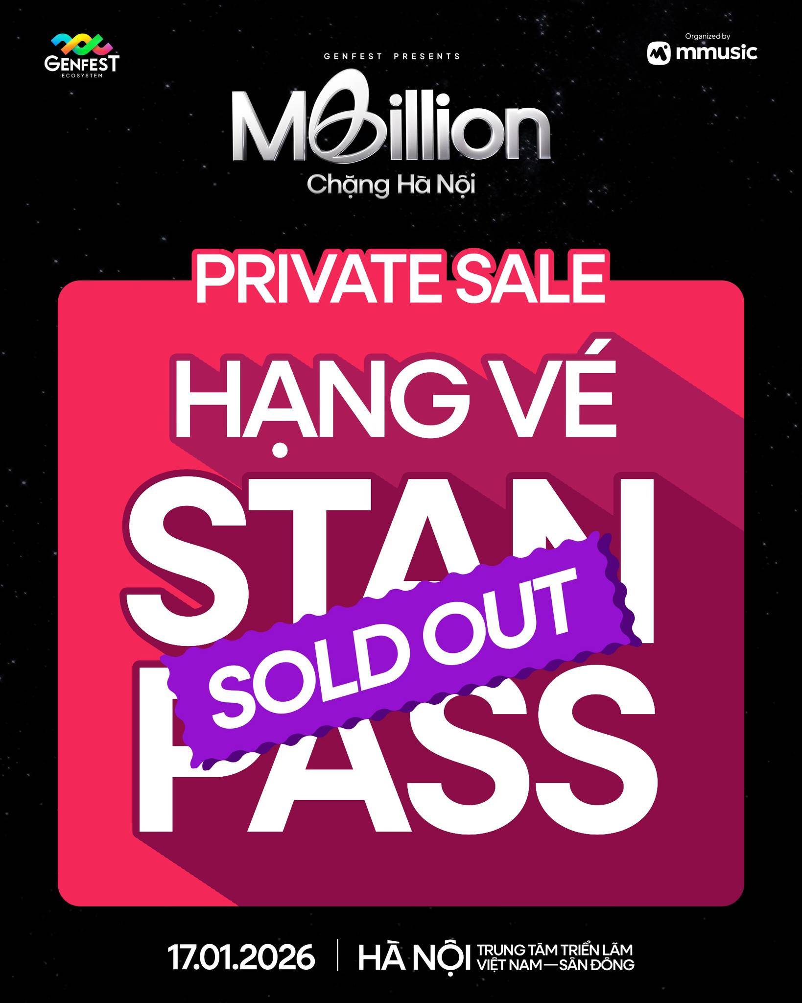 Poster thông báo GENfest Presents MBILLION Hà Nội 17.01.2026 – thông tin vé và hướng dẫn mua vé