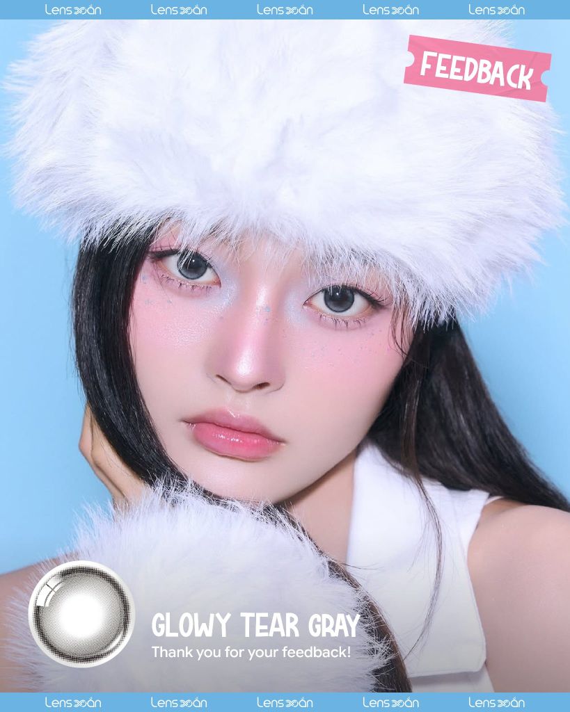 Glowy Tear Gray Olens 1 tháng chất liệu Puscon tone xám chì mắt ướt