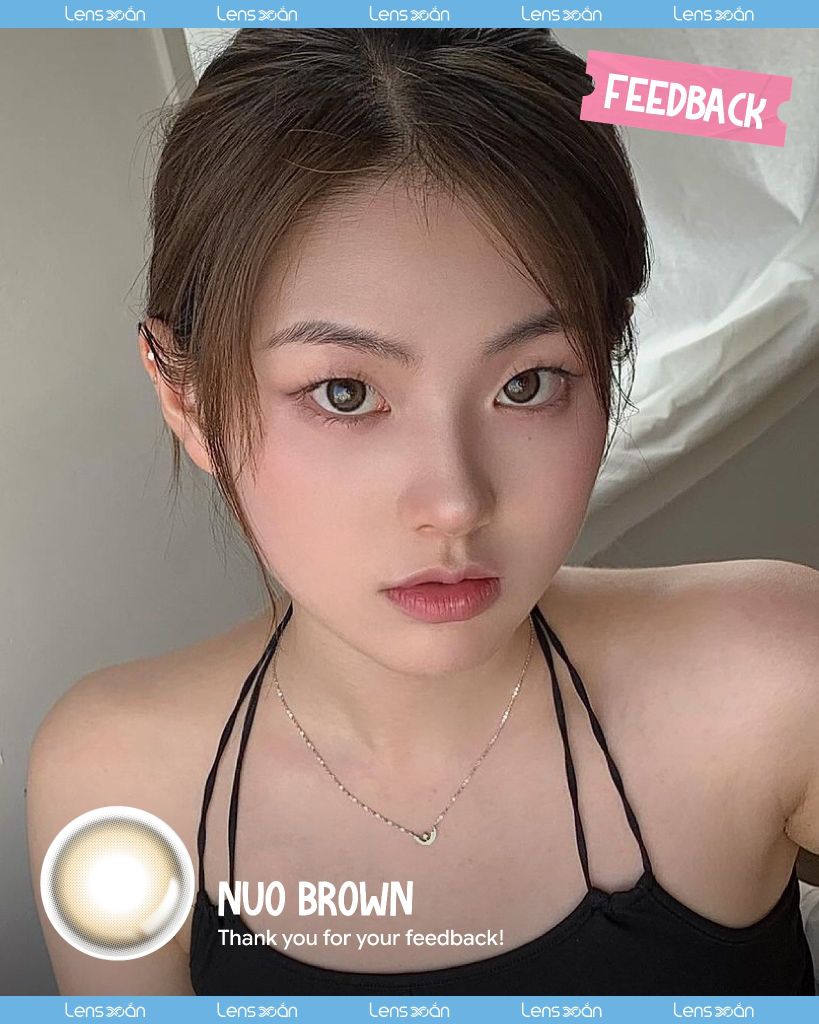 NUO Brown – Lens nâu cát lạnh tự nhiên không vân, viền blur nhẹ, đeo êm cho mắt nhạy cảm