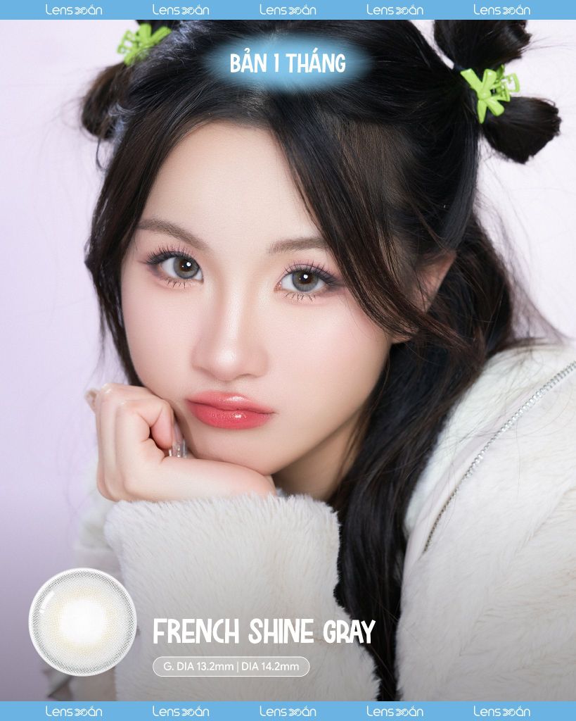 Lens French Shine Gray 1 tháng màu xám sáng tự nhiên đeo hàng ngày
