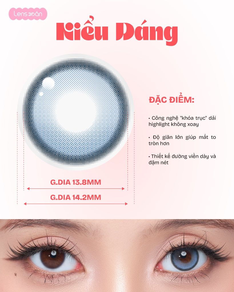 BIV Fixing Venti Denim lens xanh denim khóa trục không xoay chính hãng