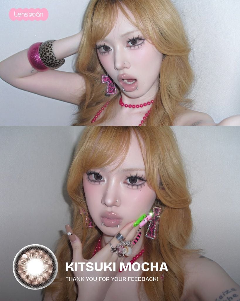 Kitsuki Mocha MYFIPN lens nâu mocha giãn tròng 14.5 chính hãng Lens Xoắn