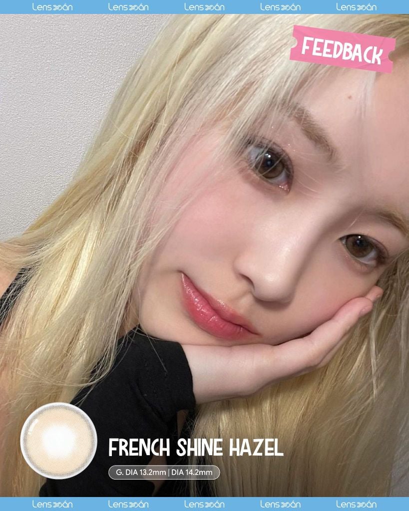 Lens French Shine Hazel 1 tháng Olens tone nâu hạt dẻ không viền tự nhiên