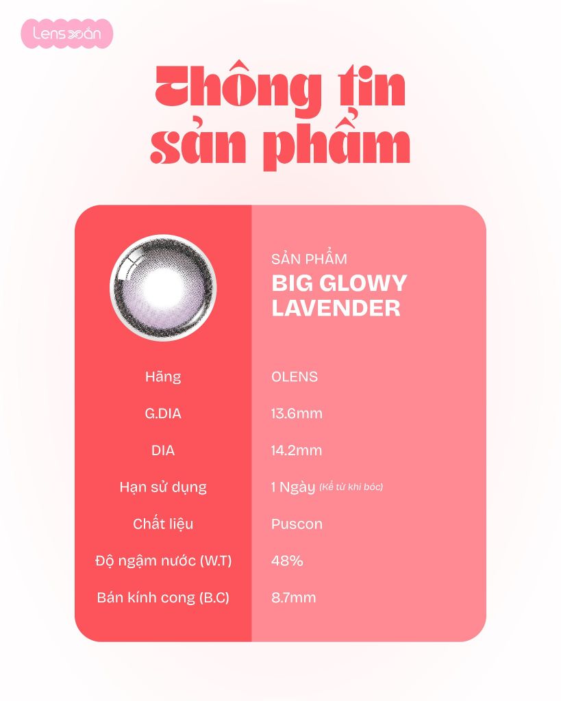 Big Glowy Lavender Olens lens tím pastel hiệu ứng hai dải màu