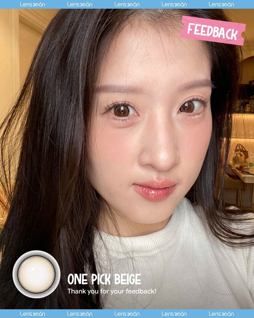 One Pick Beige – Lens nâu beige pha rêu nhẹ tự nhiên cho đôi mắt to tròn trong trẻo