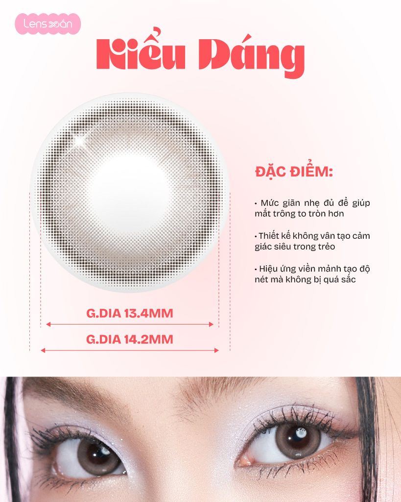 Nude Ash Rose Qrsessed lens nâu hồng khói G.DIA 13.4mm tự nhiên