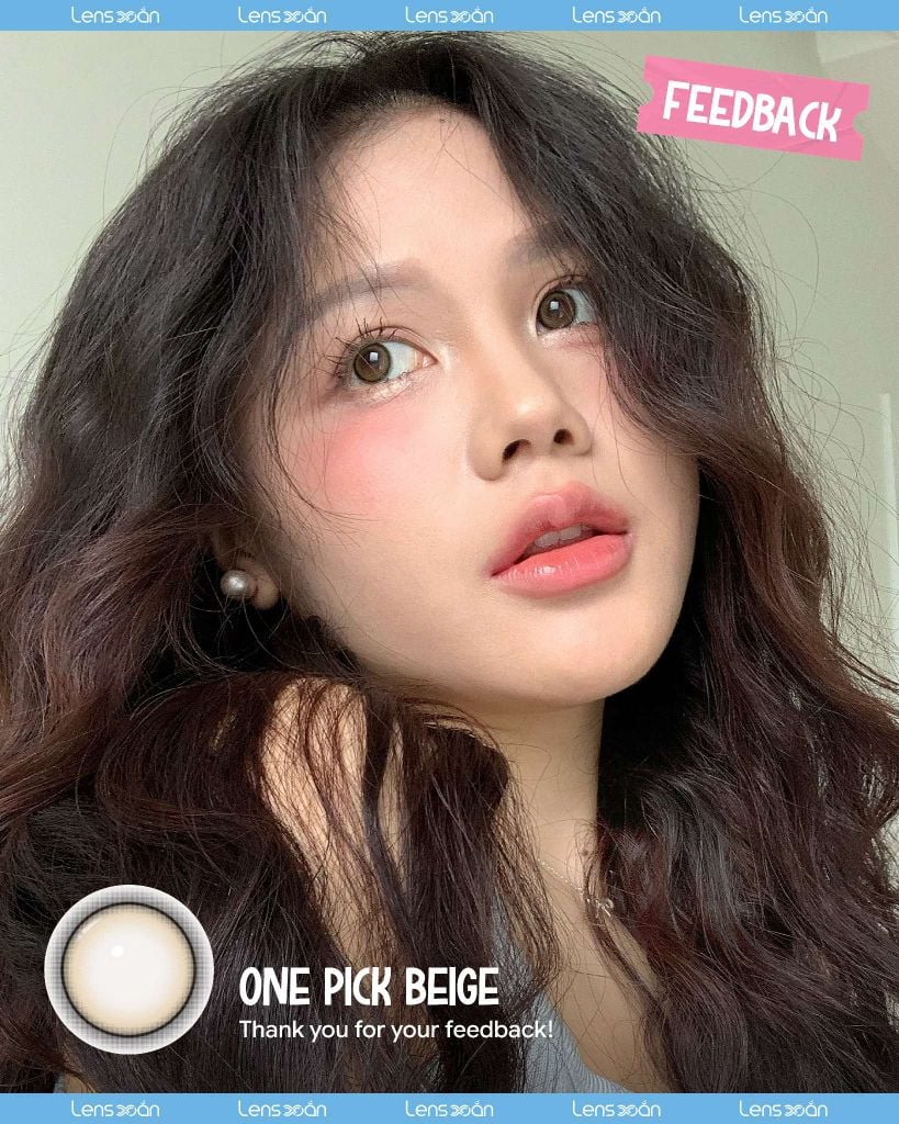 One Pick Beige – Lens nâu beige pha rêu nhẹ tự nhiên cho đôi mắt to tròn trong trẻo