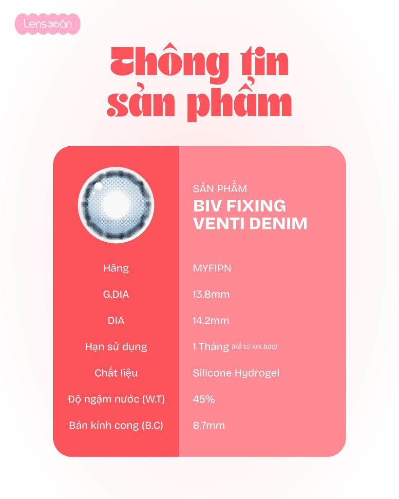 BIV Fixing Venti Denim lens xanh denim khóa trục không xoay chính hãng